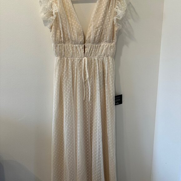 Lulus Yours Evermore Cream Swiss Dot Ruffled Midi Dress Size Medium - Picture 1 of 4